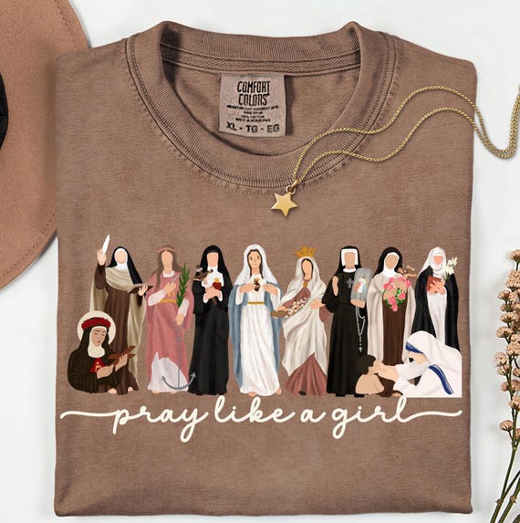 Comfort Colors® Catholic Saint Pray Like A Girl Christian Tee, marian cross shirt, catholic saint shirt, Gift for Women, Christian Shirt
