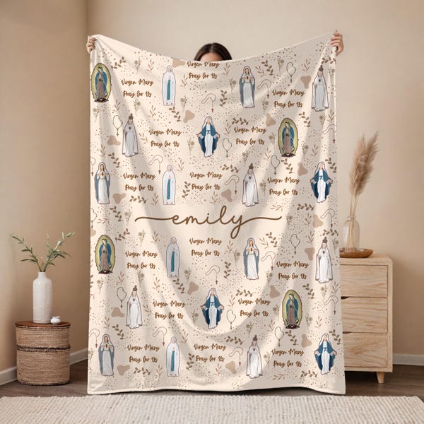 Our Lady of Fatima Blanket, Personalized Catholic Blanket, Our Lady of Guadalupe, Virgin Mary Gift, Baptism Confirmation Gift, Prayer Decor