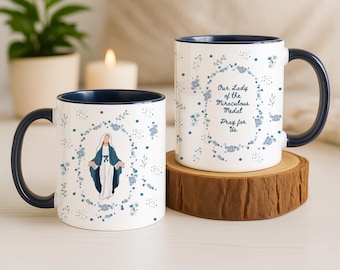 Tasse catholique, Tasse florale, Médaille miraculeuse, Tasse à thé inspirante, Notre-Dame, Prière de Je vous salue Marie, Tasse à café, Cadeau catholique, Vierge Marie