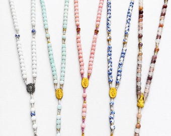Miraculous Medal Handmade Rosary with natural stone beads and durable cord, Blessed Virgin and Queen of the Holy Rosary, Prayer and Devotion