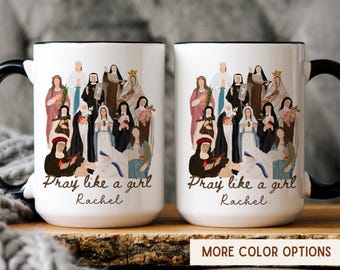 Mug catholique « Priez comme une fille », cadeau de foi pour femme, cadeau religieux personnalisé, tasse à café Saintes Femmes, Saintes Femmes, catholique marial