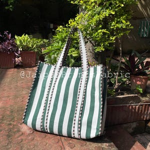 Stripe Print Quilted Tote Bag, Cotton Large Shopping Bag, Travel Bag, Women&#39;s Cotton Shoulder Bag, Grocery Bag, Gifts For Her