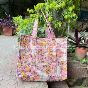 Handmade Quilted Cotton Tote Bag: Large Travel Tote