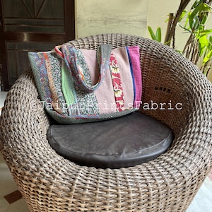 Vintage Quilted Cotton Tote Bag: Kantha Stitched Beach Bag