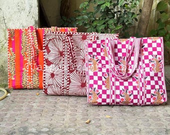 Quilted Cotton Market Tote Bag, Reusable Shoulder Shopping Bag, Gift For Women