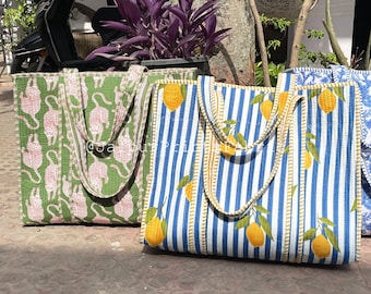 Handmade Quilted Cotton Tote Bag, Summer Shoulder, Reusable Shopping