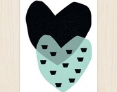 Two Hearts Mint A3 Print