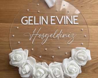 Welcome sign Hoşgeldiniz | Kapı Süsü | Gelin Evine | Kız Evi | Damat Evi | Ø 30 cm