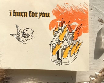 Burning (yearning) Angel Card; risograph heresy valentine note