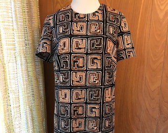 Vintage 60s 70s geometric tiki vibes polyester shift dress