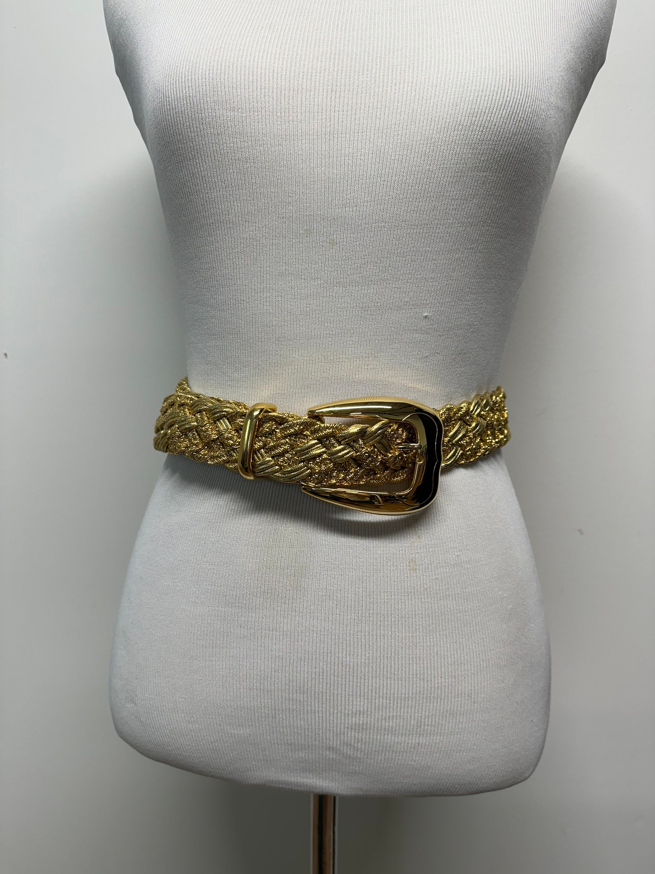 MCM Made In Italy Gold Metallic Buckle Suede Belt Vintage s-l1200.jpg main image 2