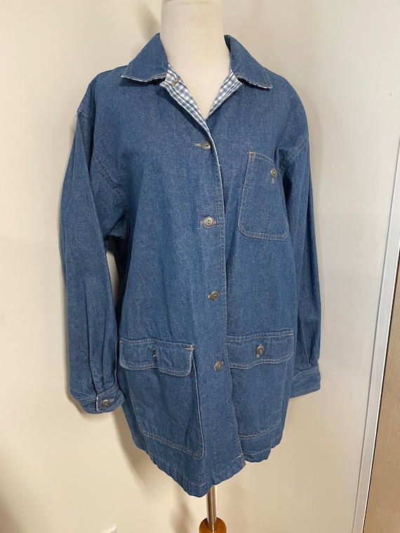 Vintage 80s Koret light denim chore jacket gingha… - image 3