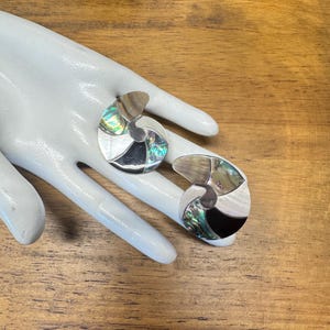 Vintage 80s 90s stone chip shell inlay earrings multi colored shell design