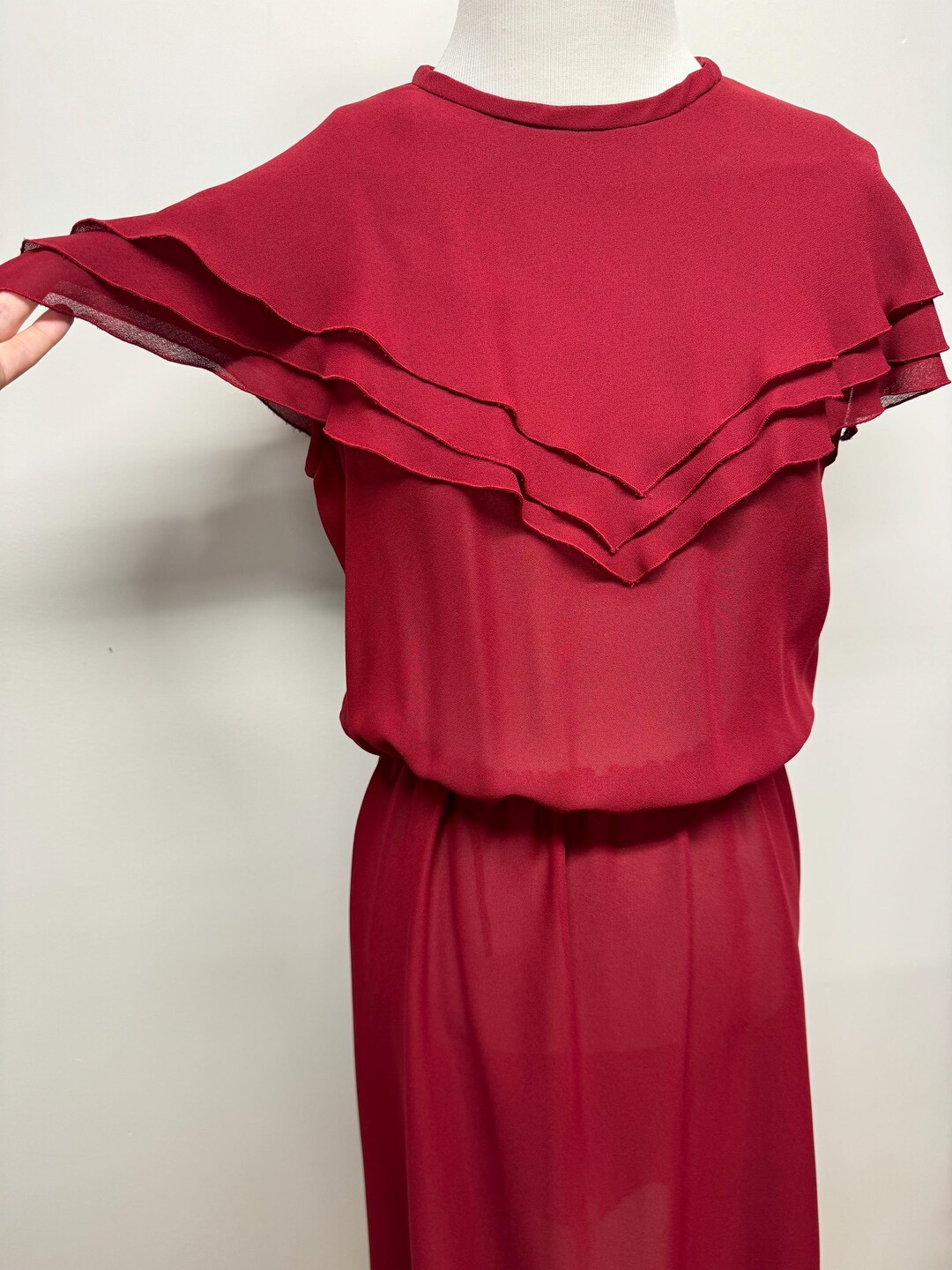 Vintage 70s Flutter Collage and Sleeve Polyester Midi Dress Etsy