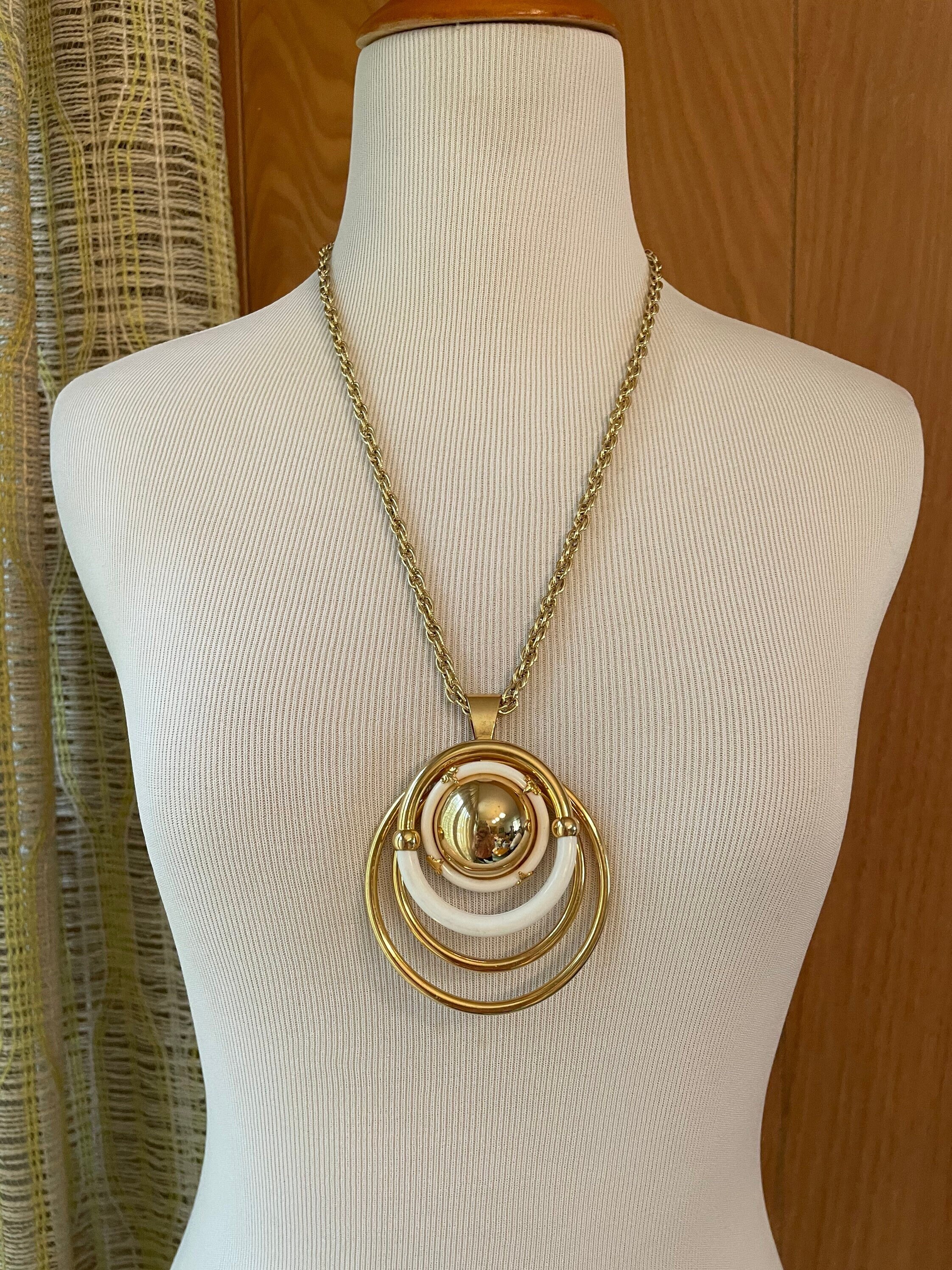Vintage 60s Gold and White Statement Necklace - Etsy