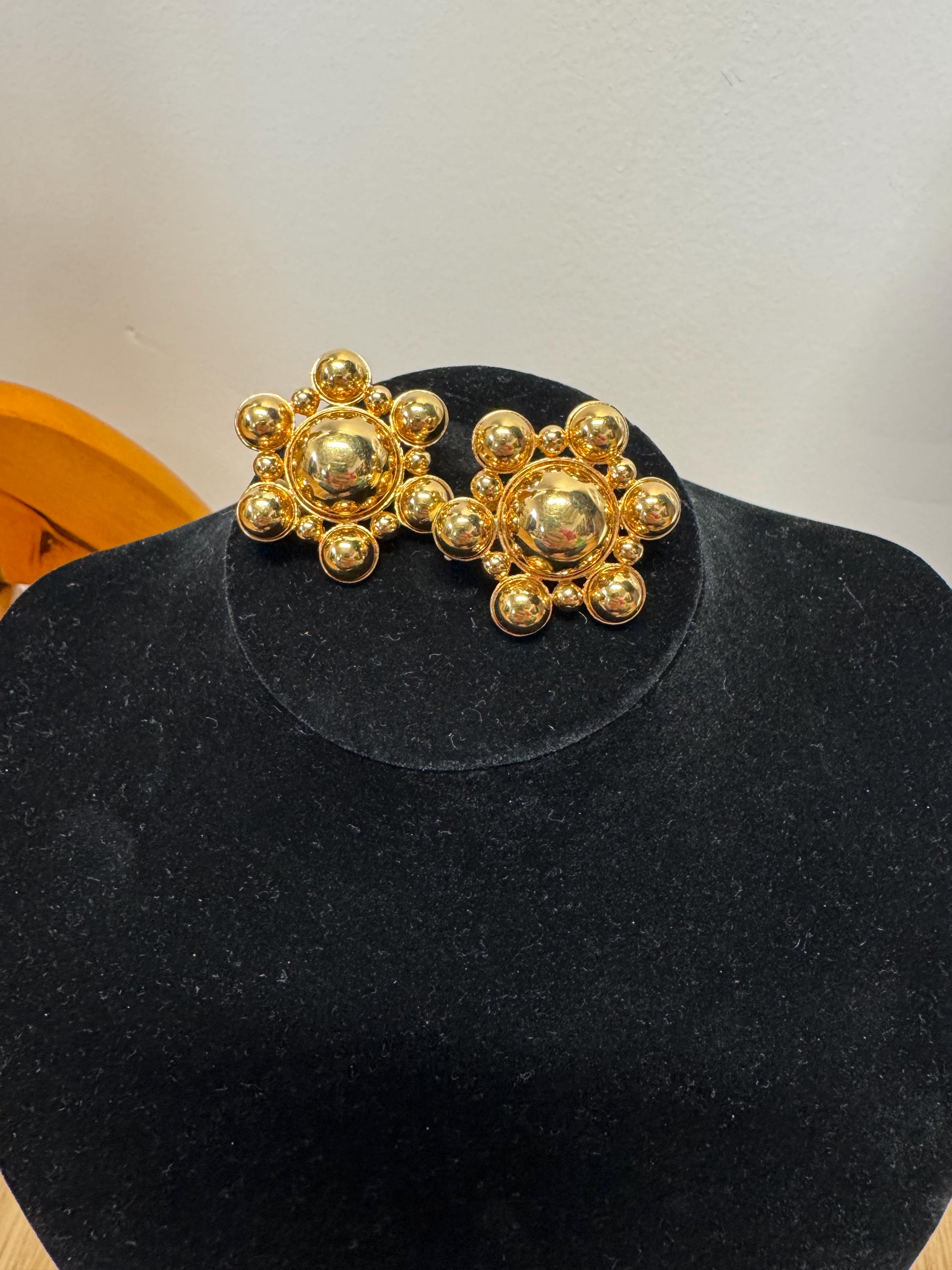 Boucles D'oreilles Clips Vintage Années 80 - Flacons En Métal Doré, Style Rétro, Occasion