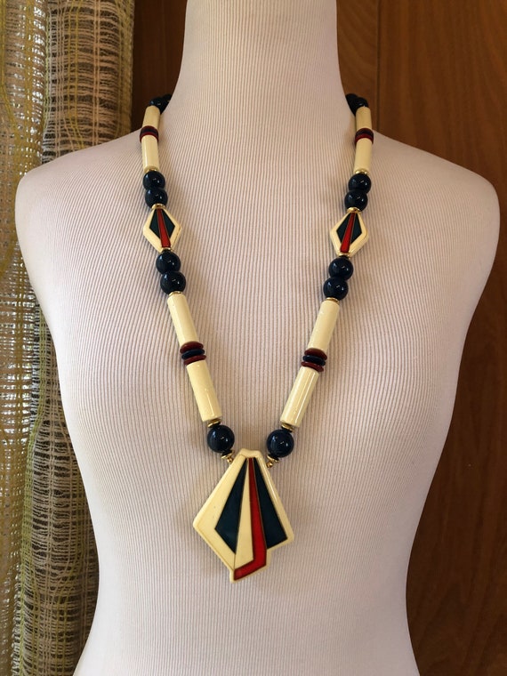 Vintage 80s does Art Deco red white and blue ceram