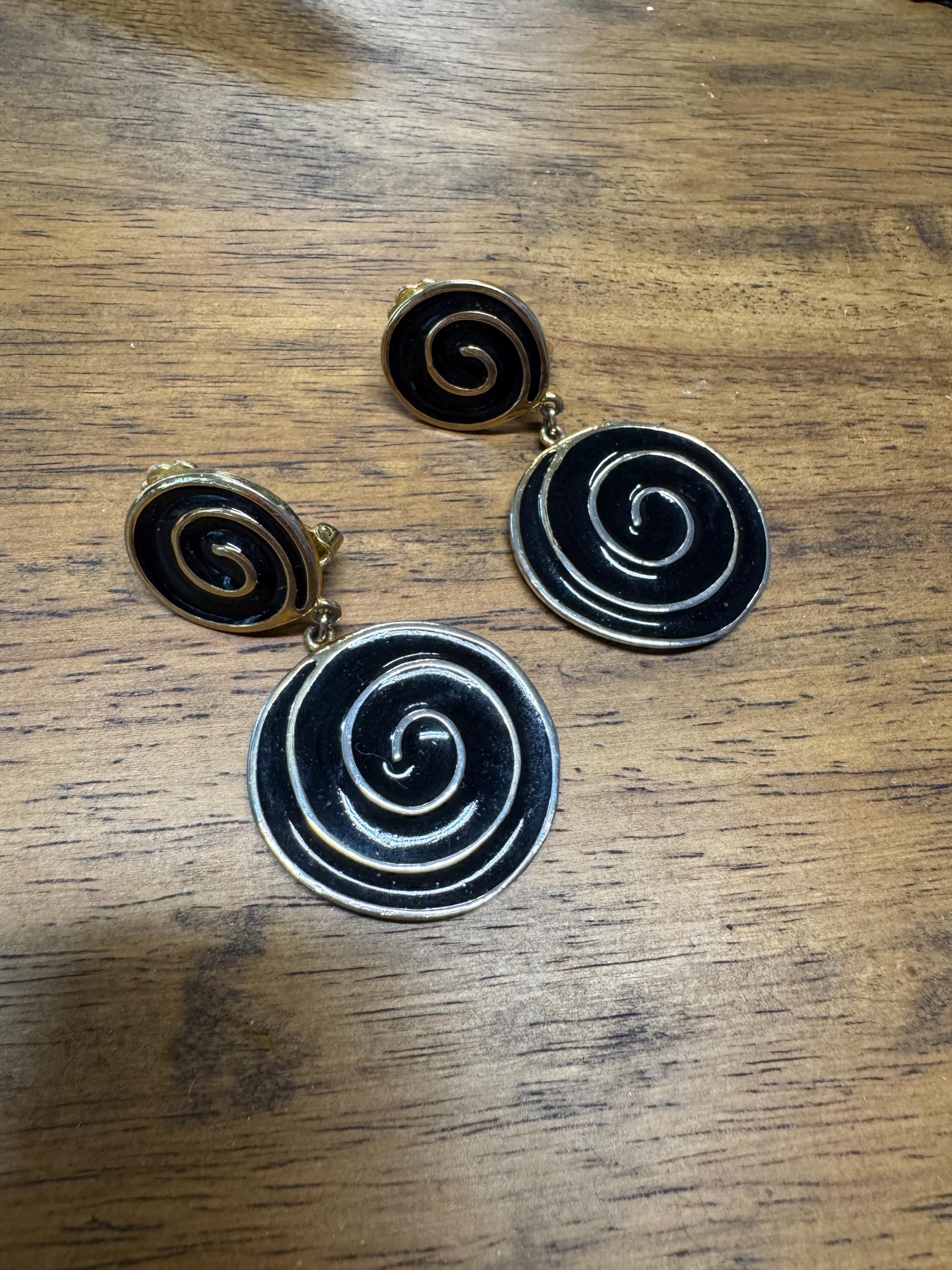 Boucles D'oreilles Clips Vintage - Spirales En Métal Doré, Occasion