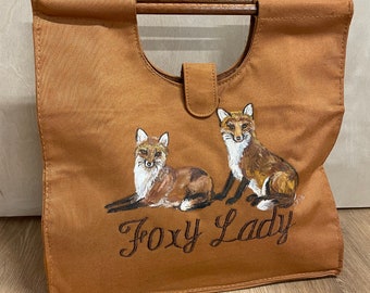 Vintage 70s foxy lady handmade hand painted fox bag fox hunt purse
