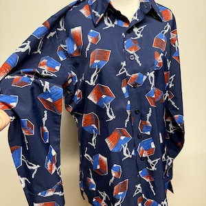 Vintage 60s 70s polyester novelty print graphic print disco shirt unisex long sleeve Oxford