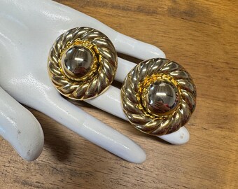 Boucles D'oreilles Vintage Années 70-80 - Clips XL En Métal Doré/laiton - Occasion