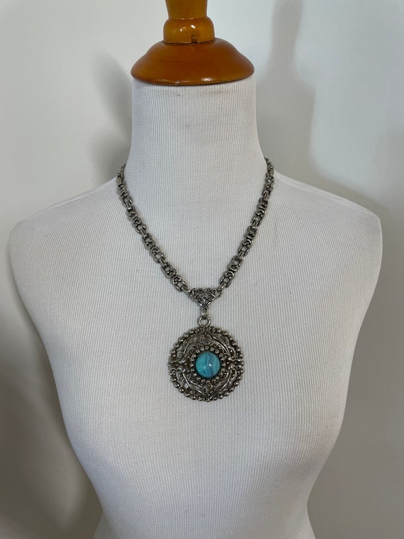 Vintage 60s 70s silver and turquoise cabochon stat