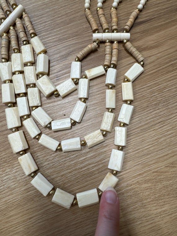 Vintage 70s 80s carved bone multi strand necklace… - image 7