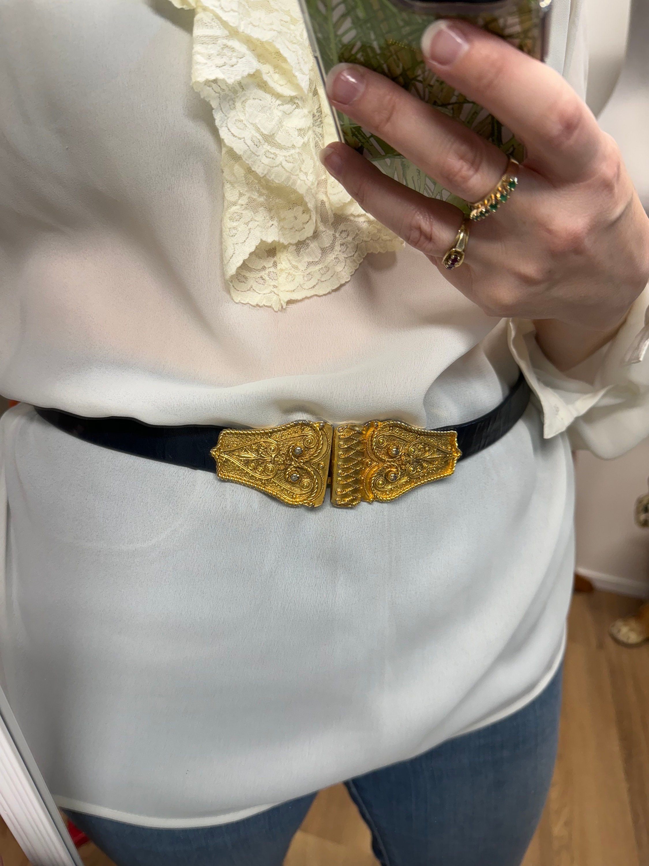 Vintage 70s 80s Accessocraft NYC Gold Metal Belt Buckle and