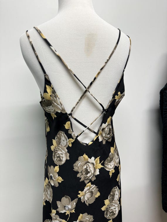 Vintage 90s San Souci Black floral slip dress corset style back gothic style grunge style