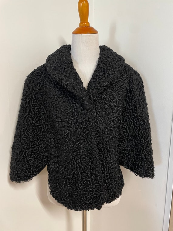 Vintage 50s Persian Lambswool Cropped Cape Black F