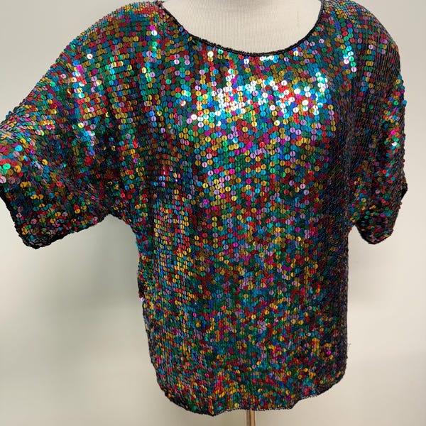 Colorful Sequin Ribbed Top main image 1