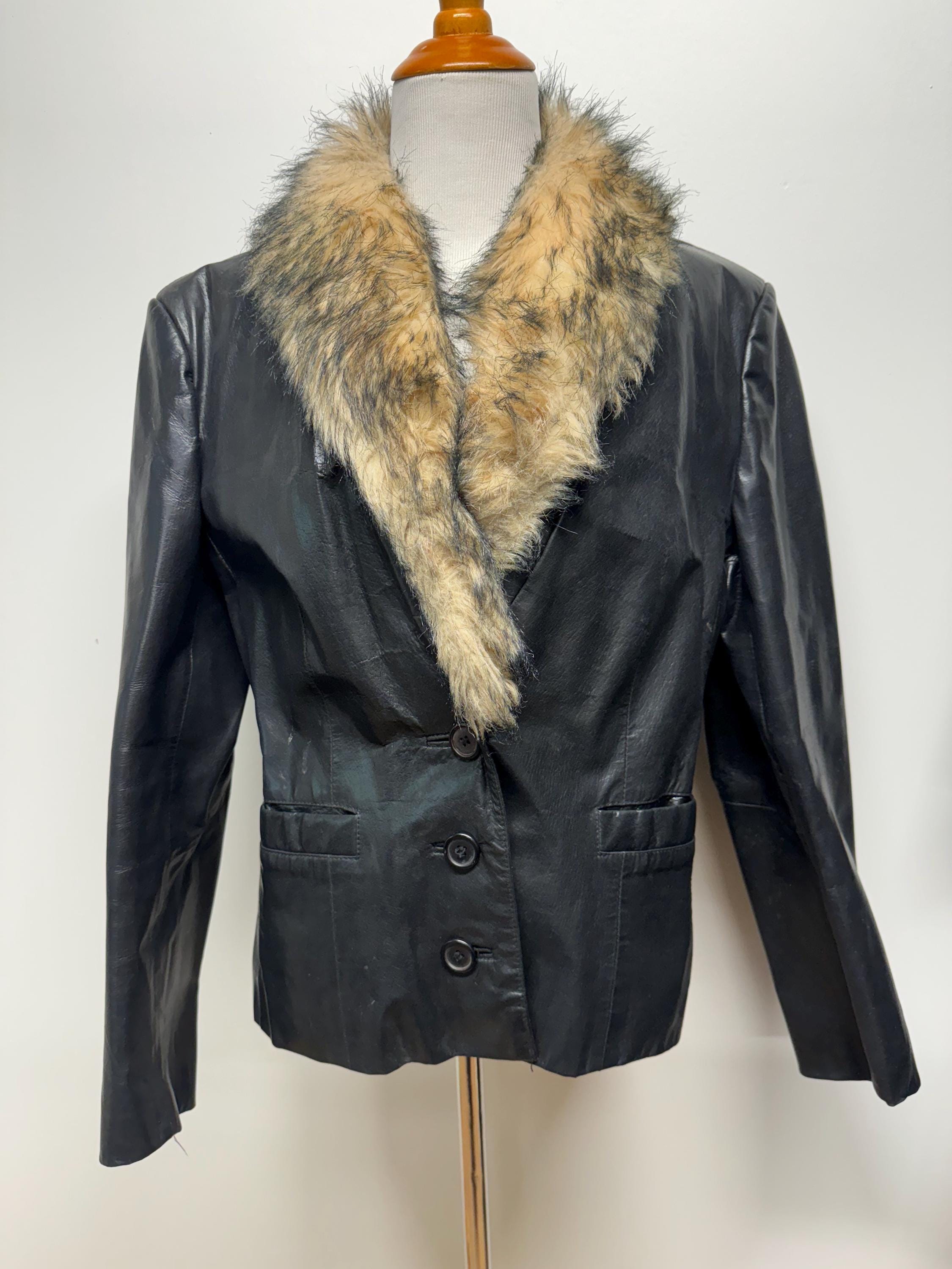 ジャケット・アウター Black fur leather jacket elmyu 0f3ccf4ba3f75540ed849452098fe7