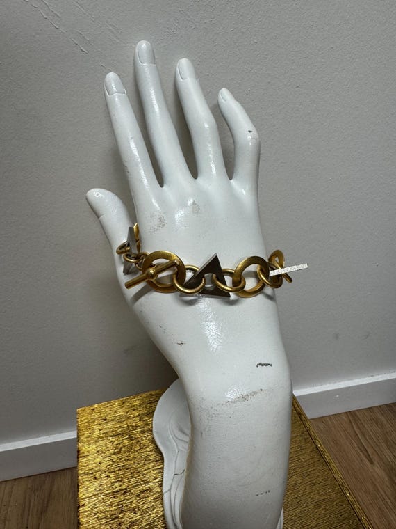 Vintage 90s matte metal chain link bracelet matte gold matte silver geometric bracelet