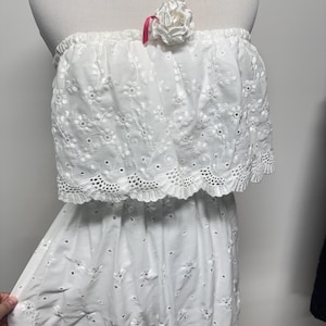 Vintage 60s 70s lace eyelet maxi dress elastic strapless ruffle dress 70s wedding dress