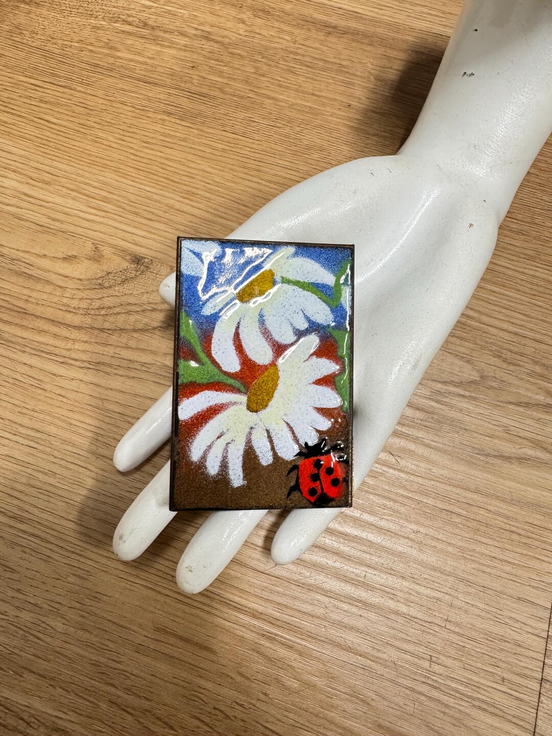 Vintage 50s 60s Glass Enamel Paper Note Pad Daisy Flower Power Ladybug ...
