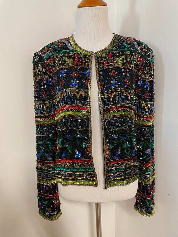 Vintage 80s 90s sequined cropped jacket holiday N… - image 6