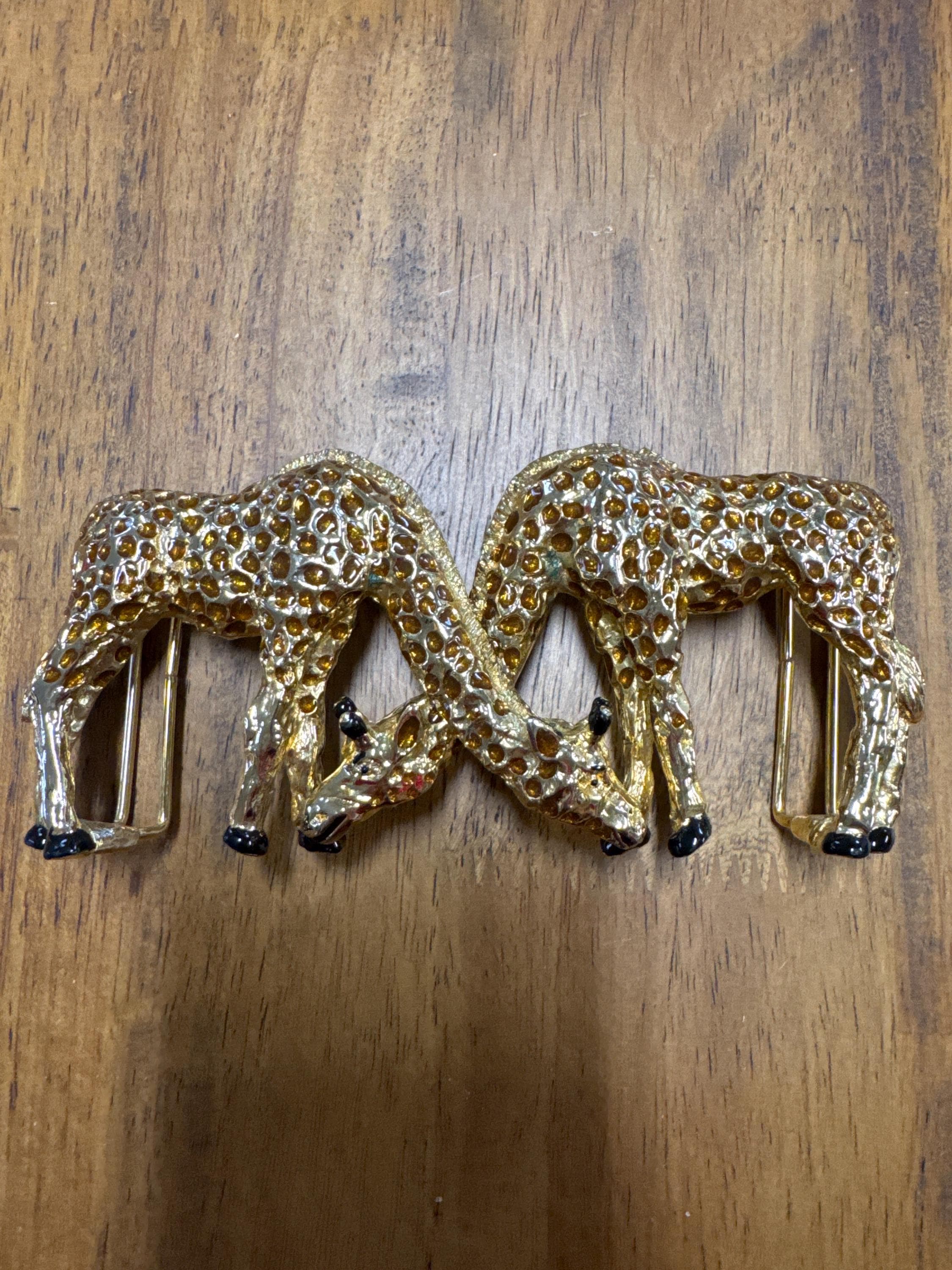 Vintage Double GIRAFFE BELT BUCKLE Signed Mimi Di N 1992  Enamel Mimi Di N 1992 Giraffe Two Piece Belt Buckle/ HTF Gold Toned  main image 3