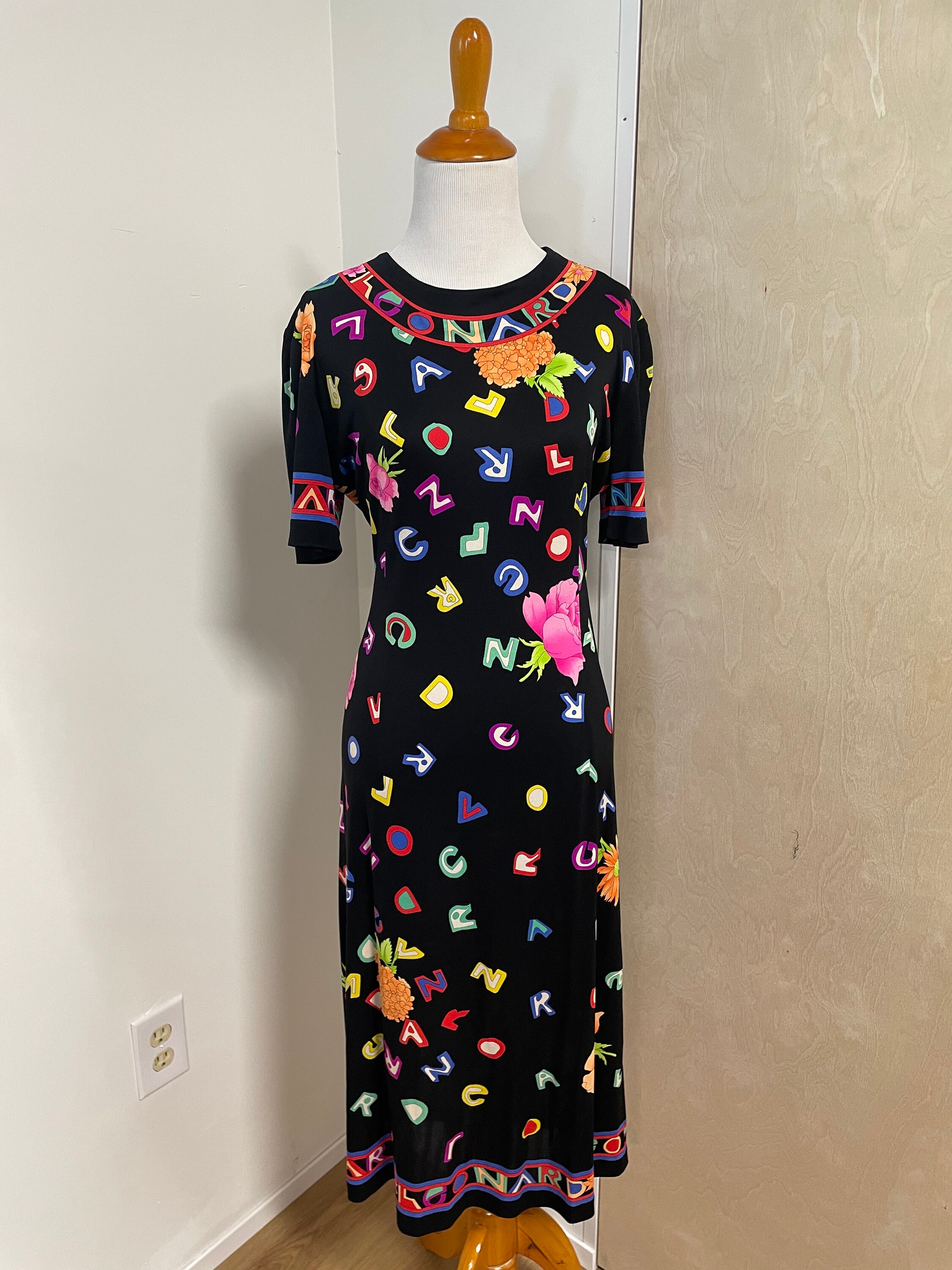 Vintage 90s 00s Leonard Silk Jersey Letter Print Dress - Etsy Denmark