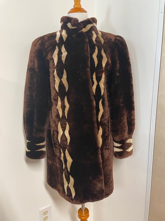 Vintage 30s 40s Mouton Fur Coat with High Collar … - image 1