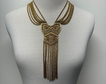 Collier vintage des années 60, 70, énorme, multi-chaînes, pompon, beaux détails