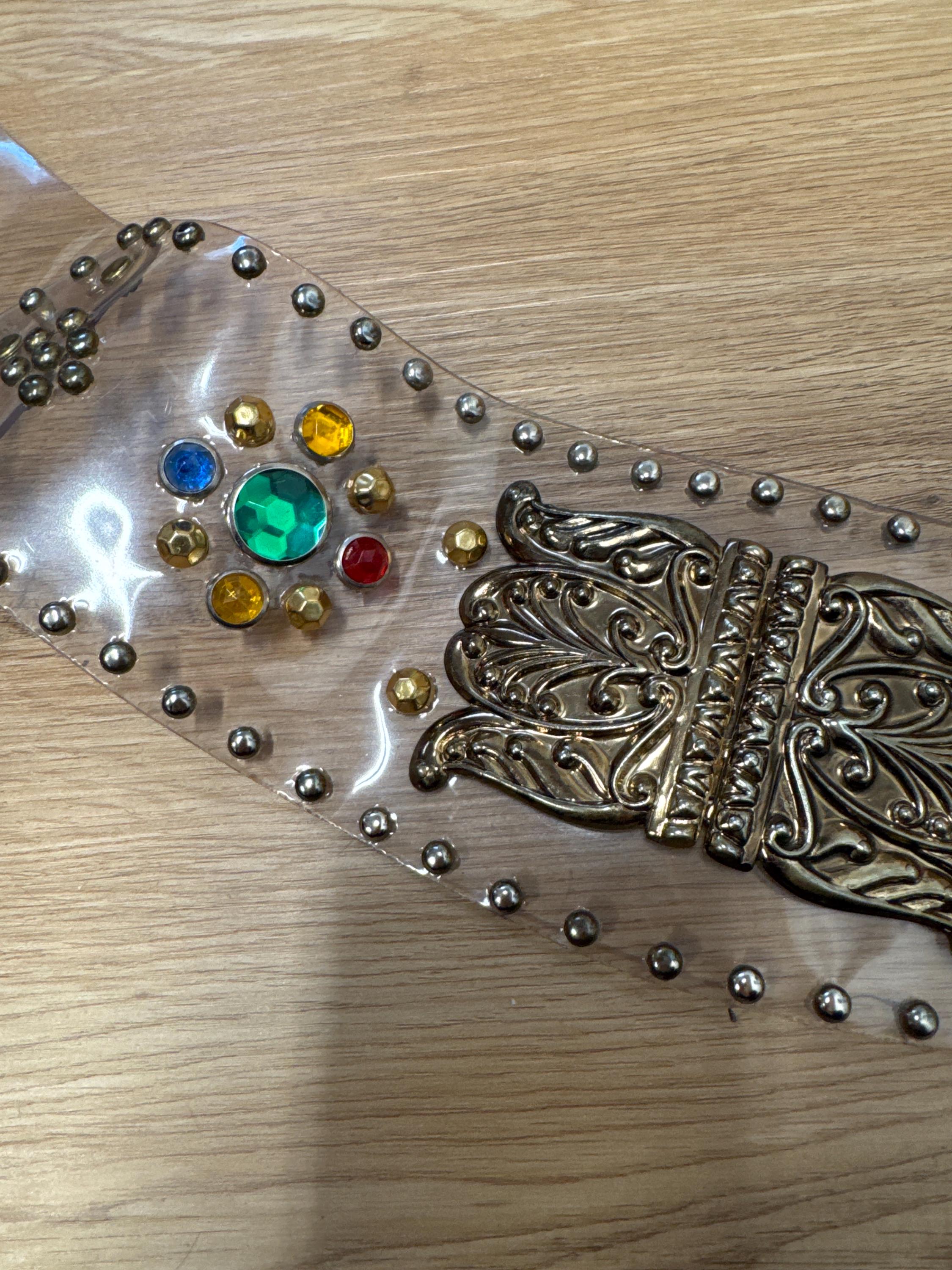 Vintage 70s 80s Clear Vinyl Studded Rhinestone Wide Belt  display picture 3