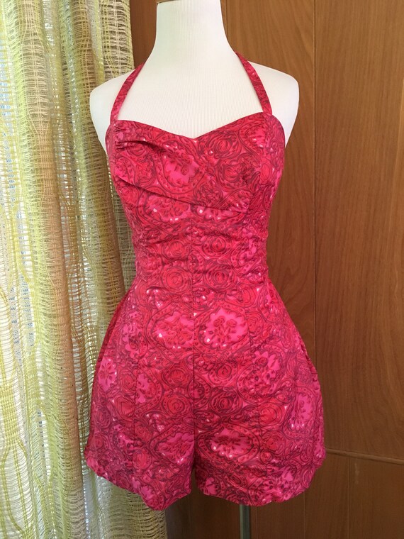 Vintage 50s Pin Up Play Suit Sun Suit Romper Style