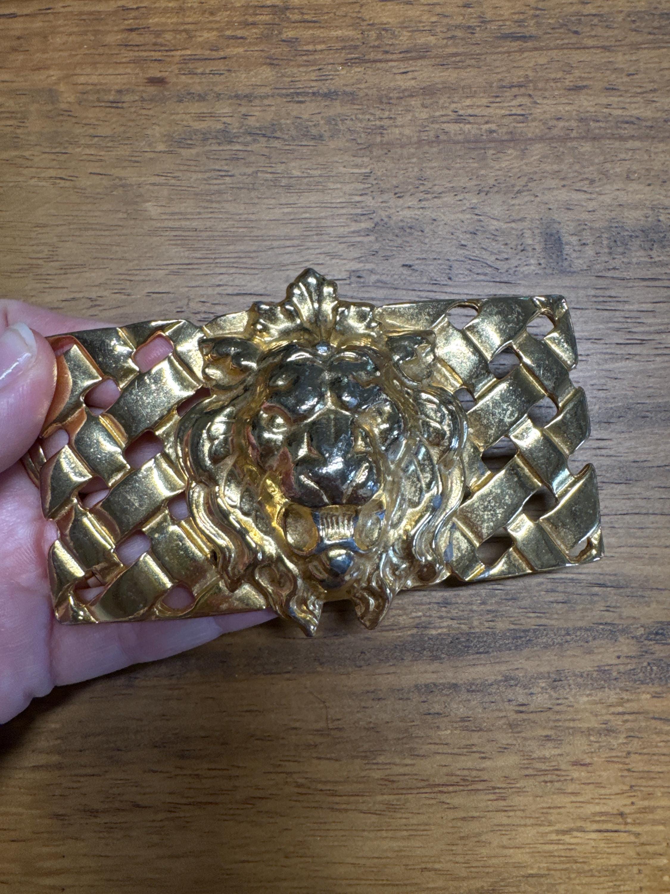 Women’s VTG Y2k retro stretchy Gold Lion head 1990s Belt Buckle 80 main image 3