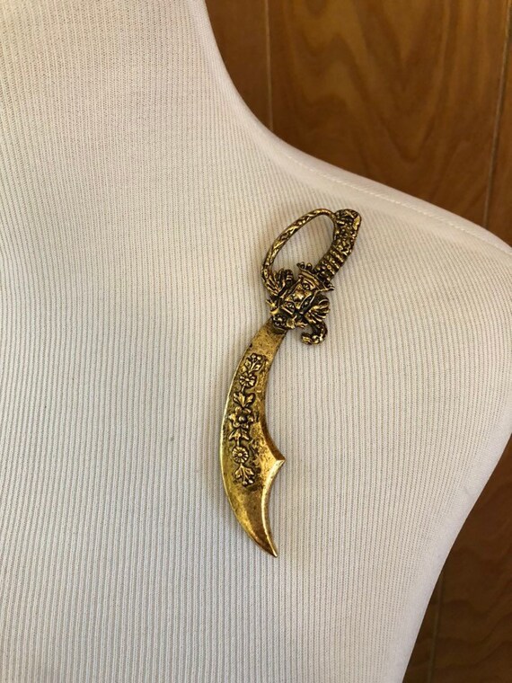 Vintage 70s 80s Large Gold Daggar or Saber Brooch