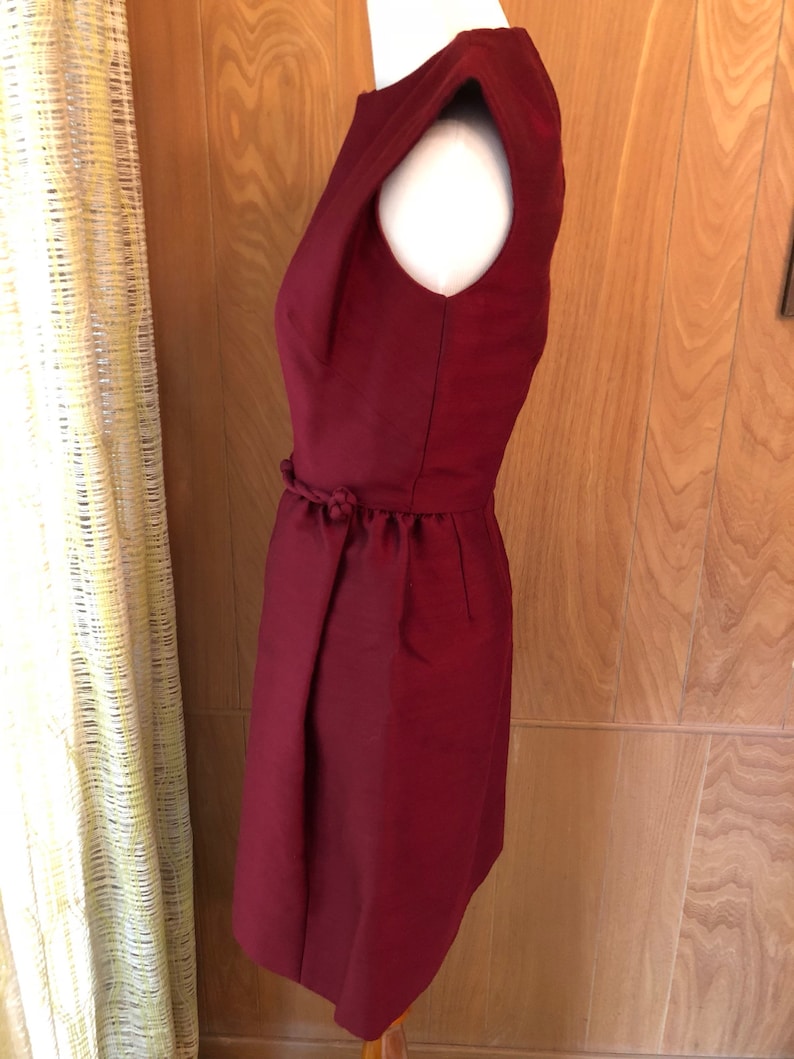 Vintage 60s Impeccably Tailored Deep Burgundy Cocktail Dress