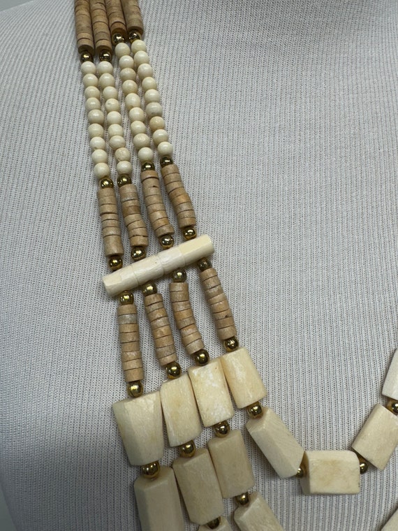 Vintage 70s 80s carved bone multi strand necklace… - image 4