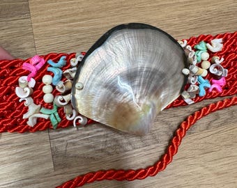70s Vintage Green Braided Abalone Shell Rope Belt/woven  display picture 1