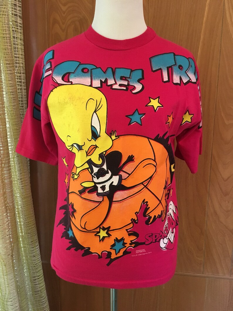 Vintage 90s Space Jams Tweety Bird Here Comes Trouble Tshirt Etsy