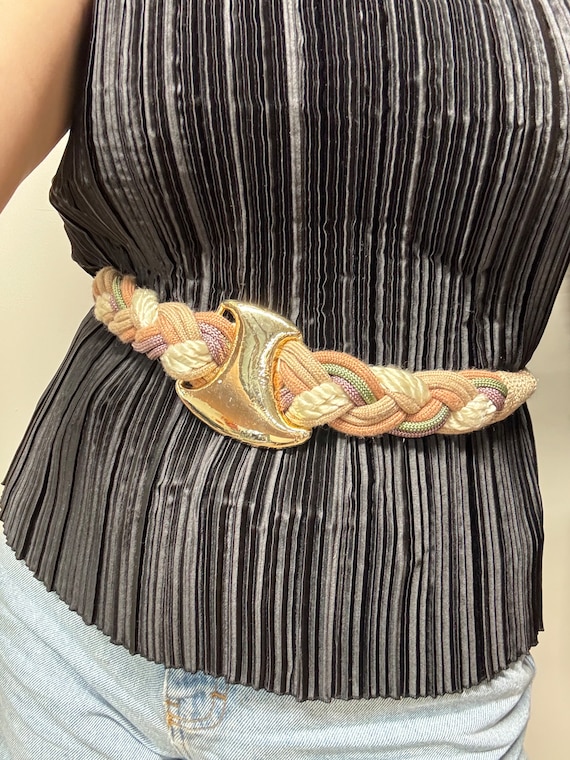 Vintage 70s 80s Earth Tone Braided Rope Belt Twisted Rope  display picture 2