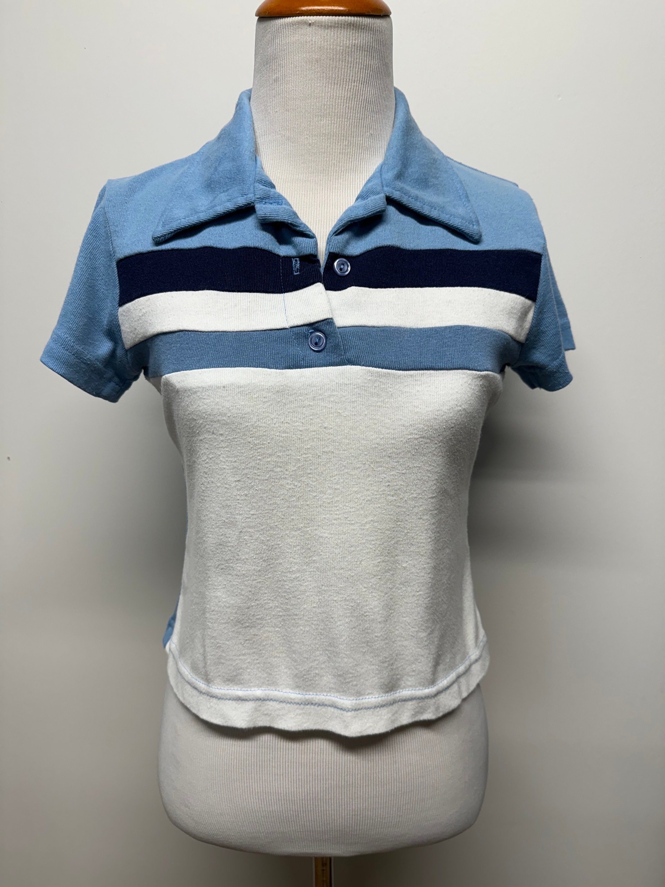Vintage 90s 00s Y2K Mini Cropped Polo Baby Tee Striped Skater